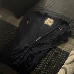 Hollister Men's Deep Blue Cardigan Sweater